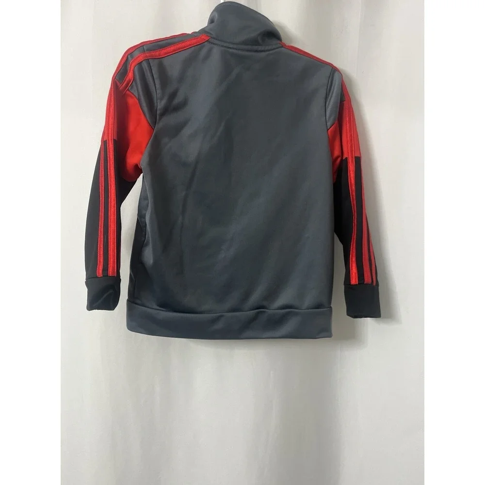 Adidas Jacket Boy Toddler 3T Full Zip High Neck 3 Lines‎ Grey Red Black (B9)